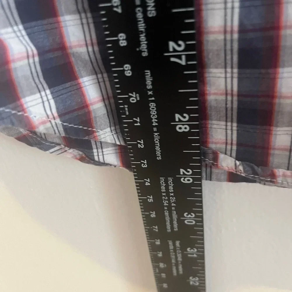 Banana Republic Mens Large 16-16.5 Plaid Button Down‎ Shirt Navy Red White